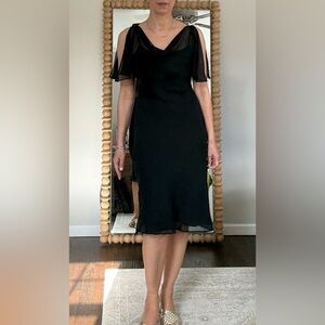 Vintage Express Black Silk Chiffon Midi Bias Cut Y2K Dress